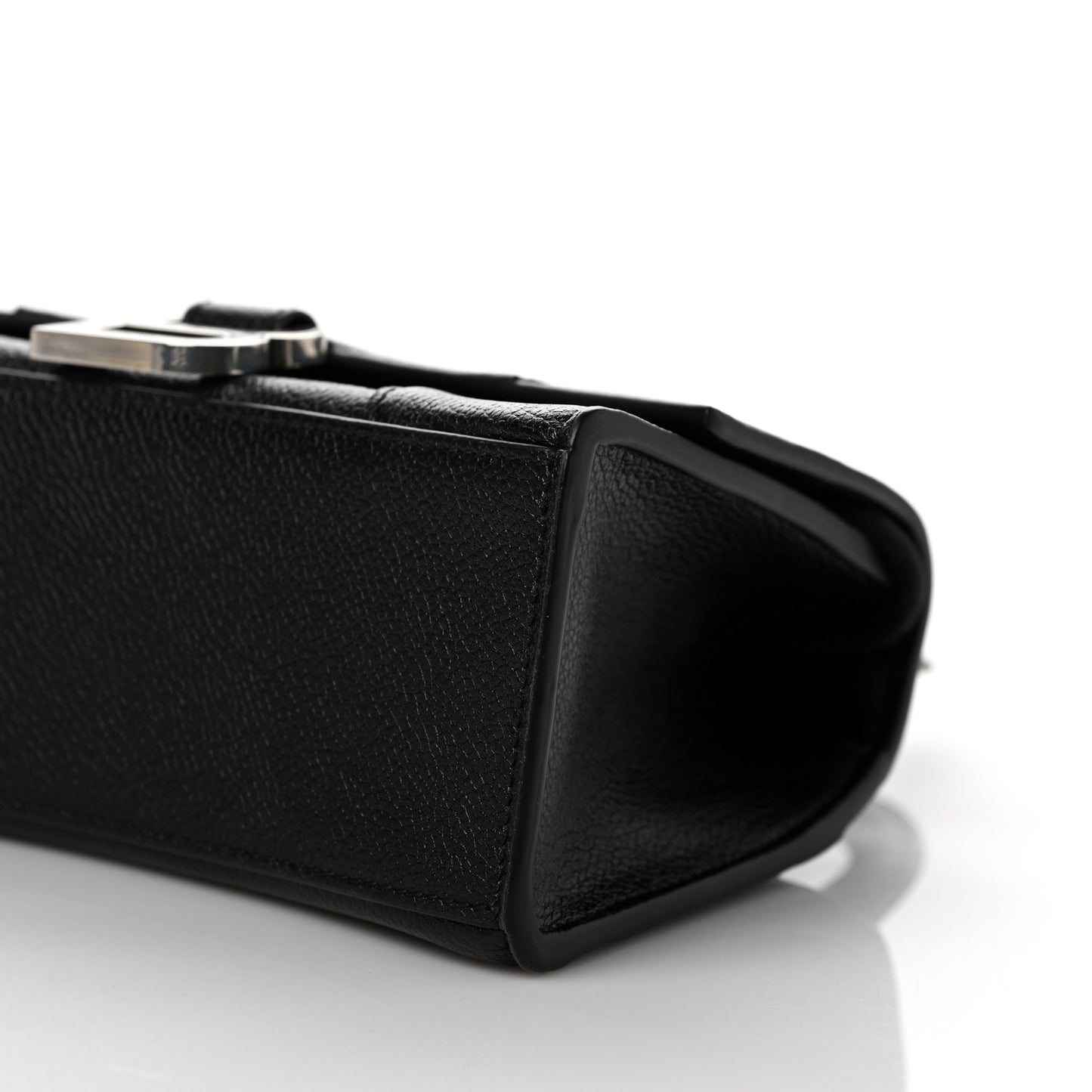 Grained Calfskin Hourglass Top Handle Bag XS Black