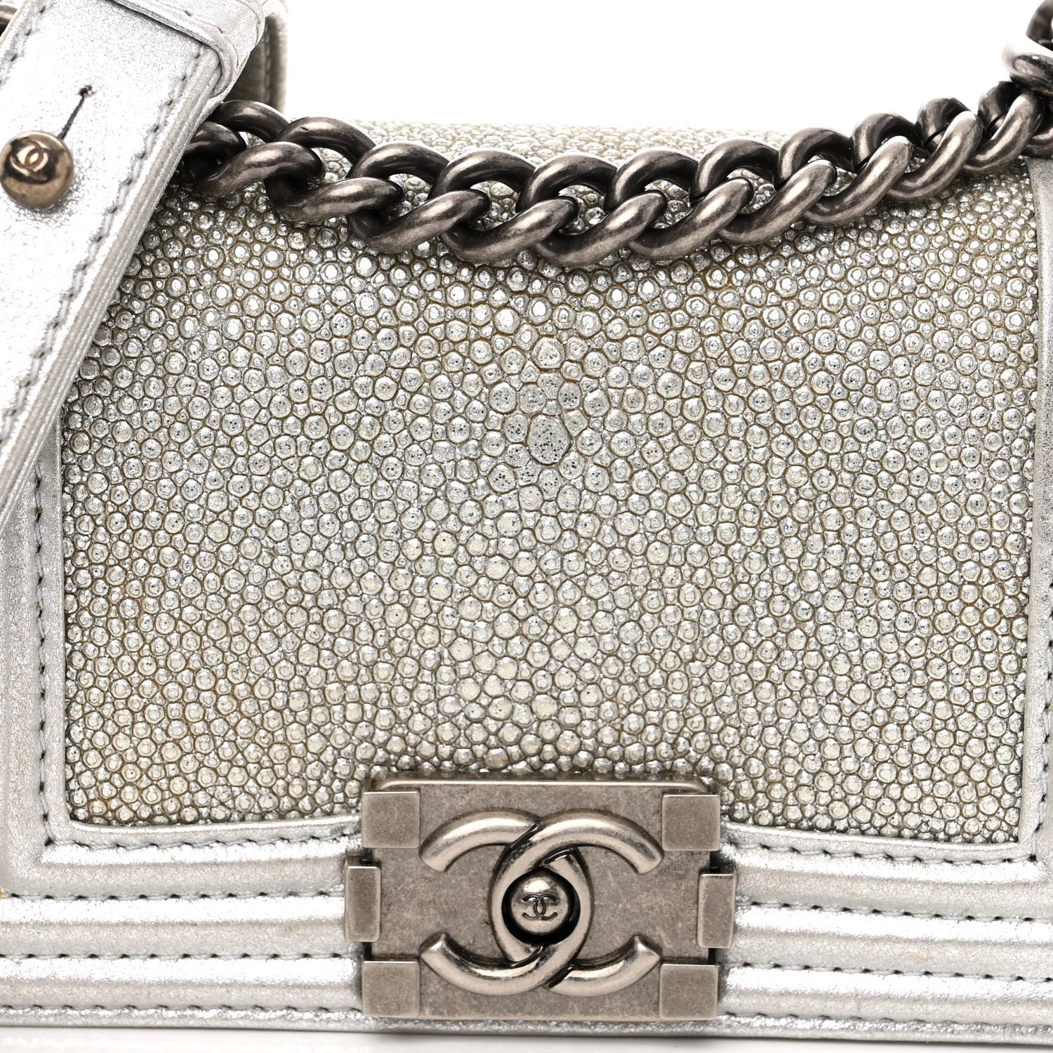 Chanel Metallic Galuchat Stingray Mini Boy Flap Silver 8 of 10