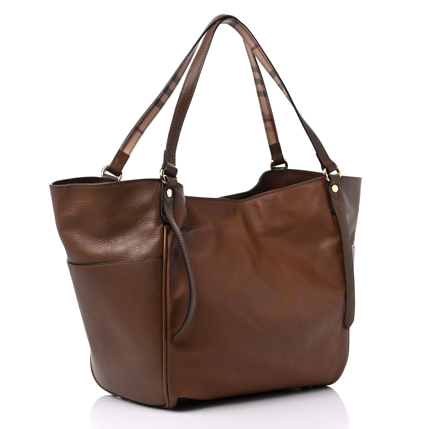Burberry Calfskin Haymarket Check Small Canterbury Tote Brown 3 of 15