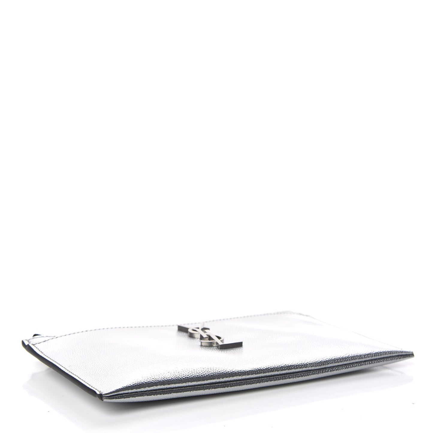 Metallic Grain De Poudre Monogram Bill Pouch Argento