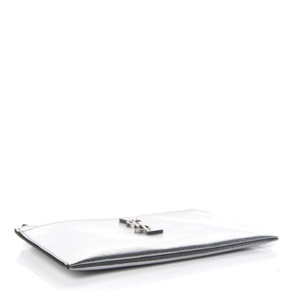 Saint Laurent Metallic Grain De Poudre Monogram Bill Pouch Argento 4 of 9