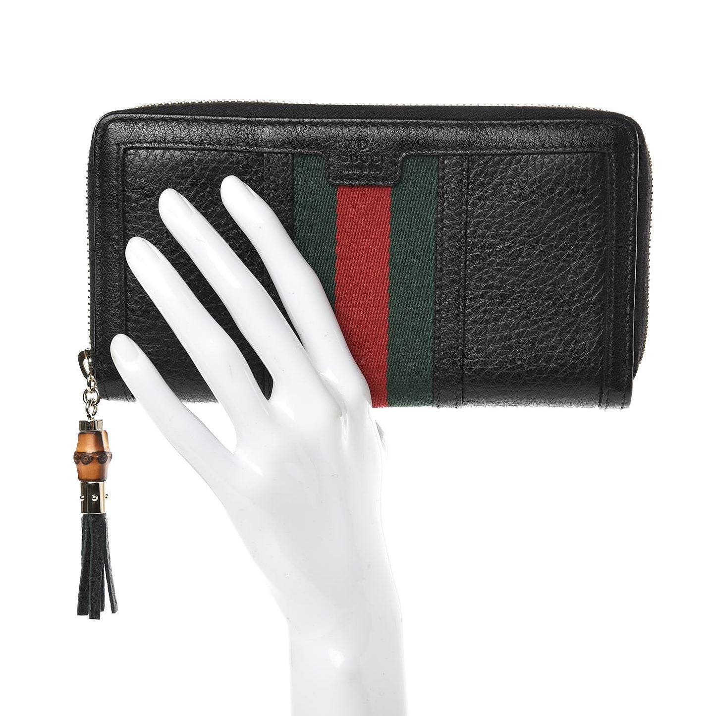 Calfskin Web Rania Zip Around Wallet Black