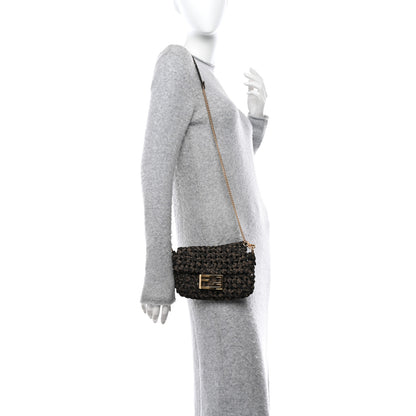 Fendi Fabric Jacquard FF 1974 Woven Knotted Mini Baguette Tobacco Moro 2 of 11
