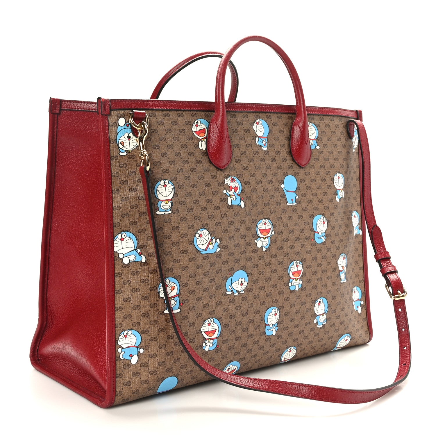 Gucci X DORAEMON Mini Vintage GG Supreme Monogram Large Tote Bag Beige Cherry Red 3 of 11