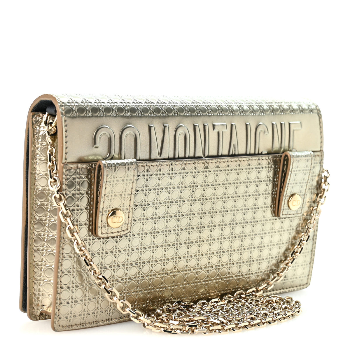 Christian Dior Metallic Patent Micro-Cannage 30 Montaigne 2 in 1 Pouch Gold 3 of 9