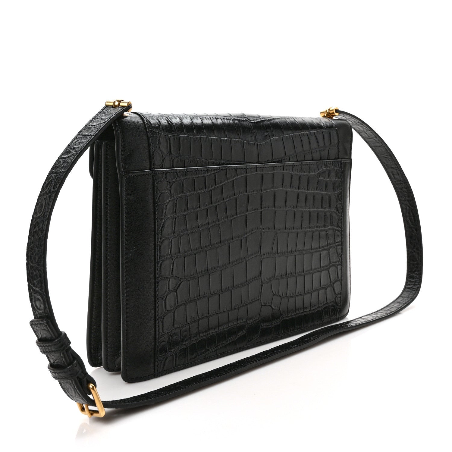 Saint Laurent Calfskin Crocodile Embossed Gaby Satchel Black 3 of 10