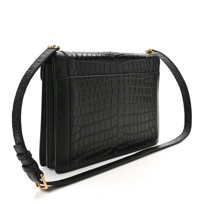 Saint Laurent Calfskin Crocodile Embossed Gaby Satchel Black 3 of 10