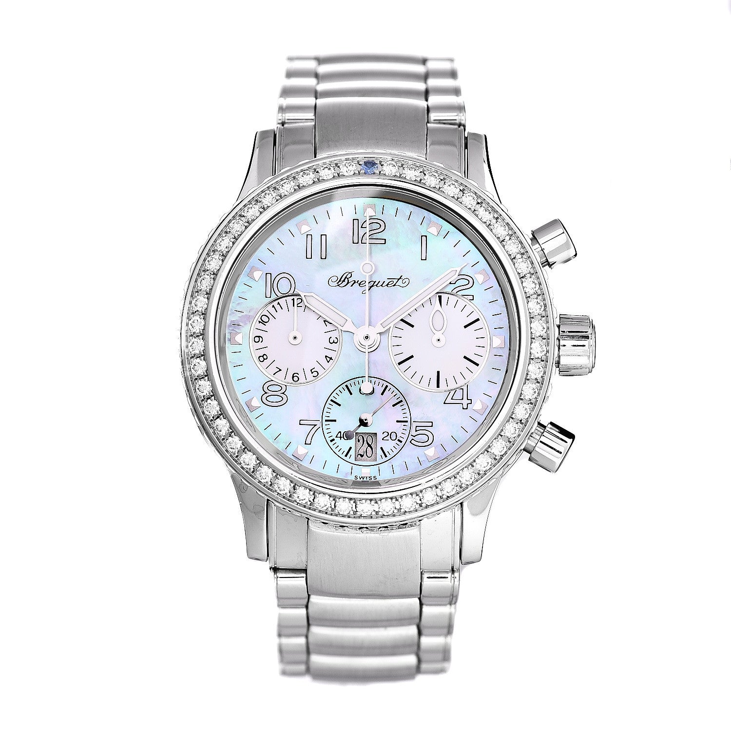 Breguet Stainless Steel Diamond Bezel Sapphire Blue Mother of Pearl 33mm Type XX Transatlantique Automatic Watch 4821ST/59/S76 1 of 7