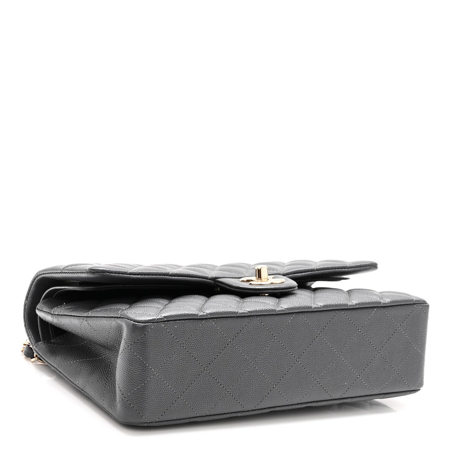 Caviar Quilted Medium Double Flap Dark Grey