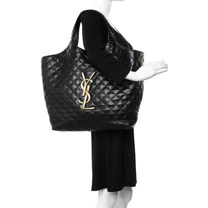 Saint Laurent Lambskin Quilted Maxi Icare Shopping Tote Black 2 of 10