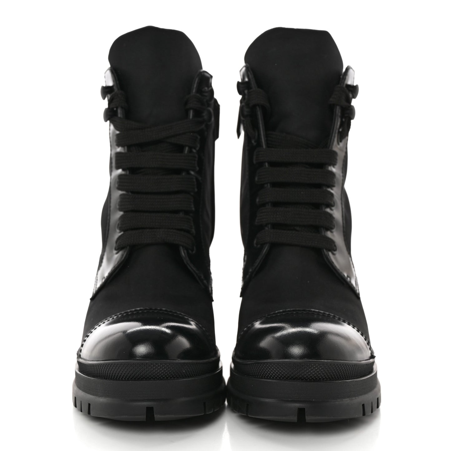 Spazzolato Re-Nylon Metal Triangle Logo Lace Up 85mm Boots 35.5 Black