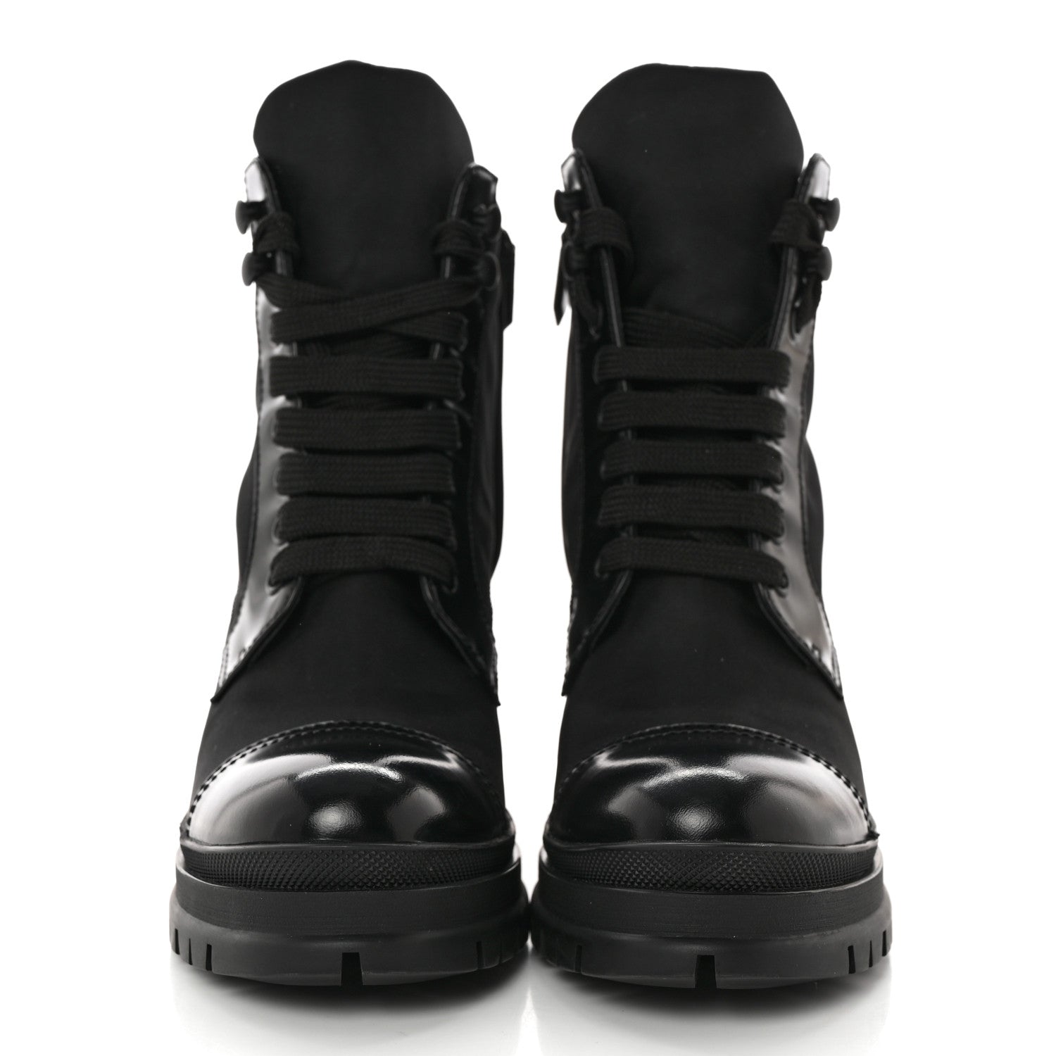 Prada Spazzolato Re-Nylon Metal Triangle Logo Lace Up 85mm Boots 35.5 Black 2 of 15