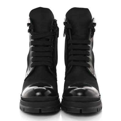 Prada Spazzolato Re-Nylon Metal Triangle Logo Lace Up 85mm Boots 35.5 Black 2 of 15