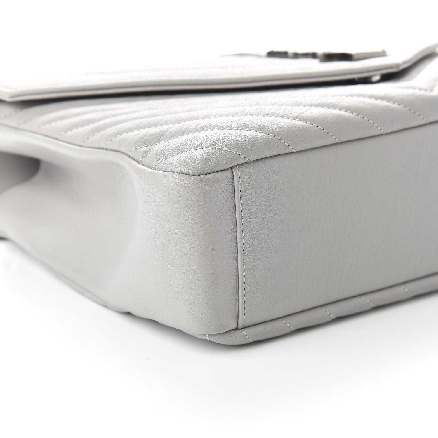 Saint Laurent Sheepskin Matelasse Chevron Monogram Large College Satchel Light Grey 6 of 9