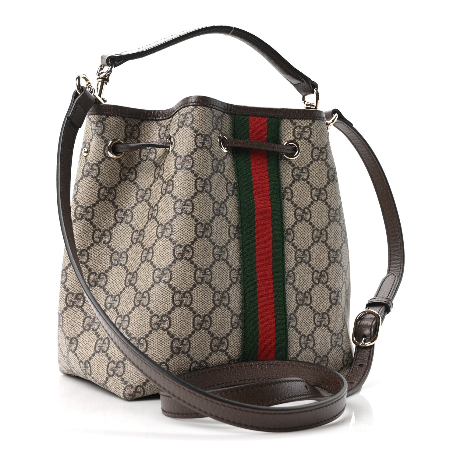 Gucci GG Supreme Monogram Web Small Ophidia Top Handle Bucket Bag Brown 3 of 10