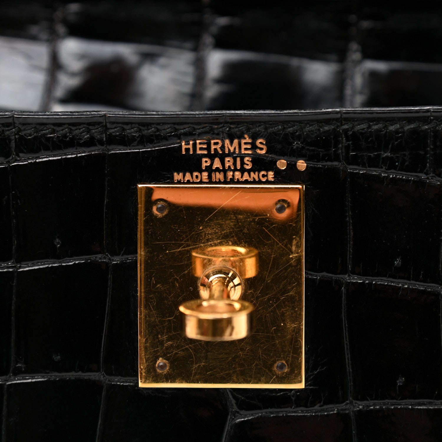 Hermes Shiny Niloticus Crocodile Kelly Sellier 28 Black 6 of 13