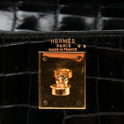 Hermes Shiny Niloticus Crocodile Kelly Sellier 28 Black 6 of 13