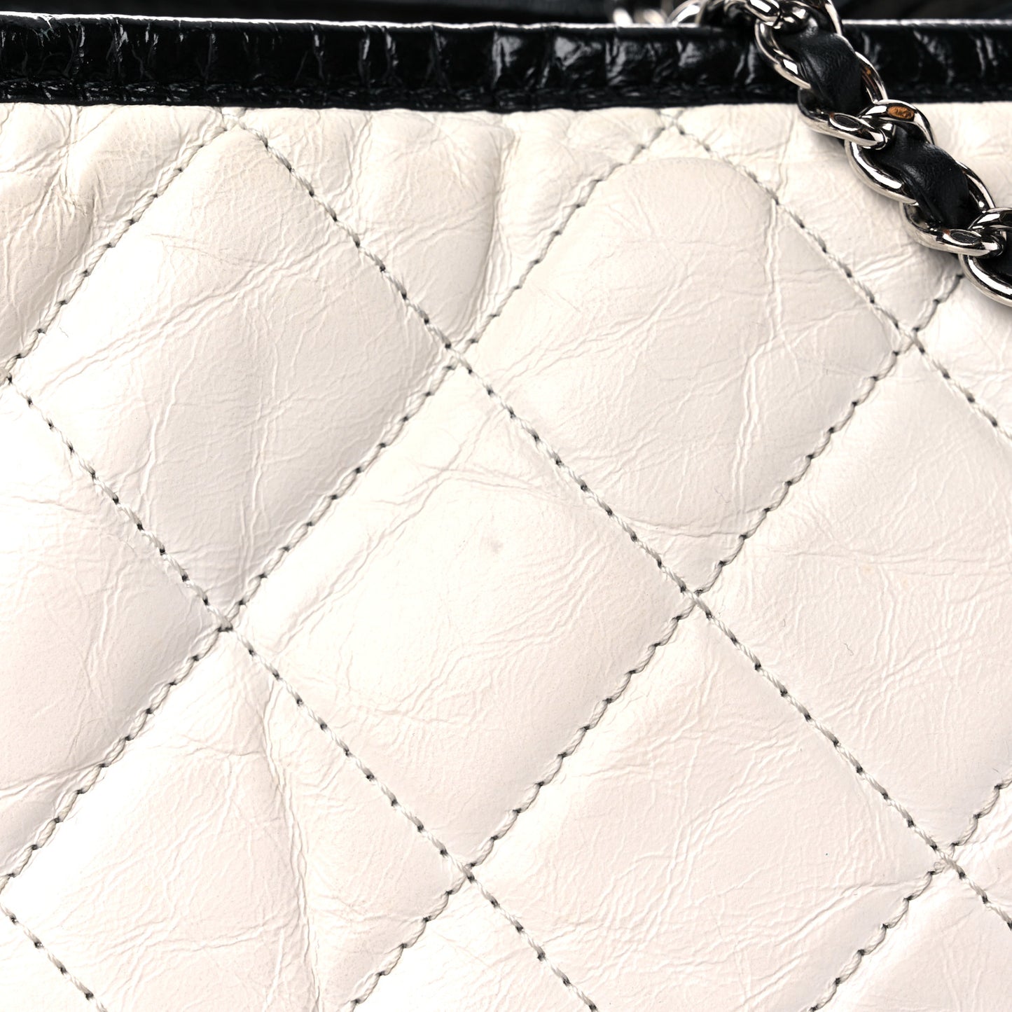 Aged Calfskin Quilted Large Gabrielle Hobo White Black