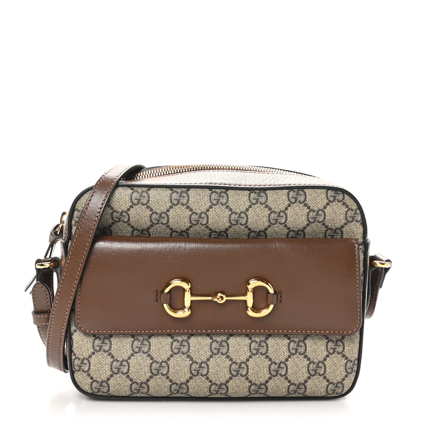 GG Supreme Monogram Small Horsebit 1955 Shoulder Bag Beige Brown Sugar