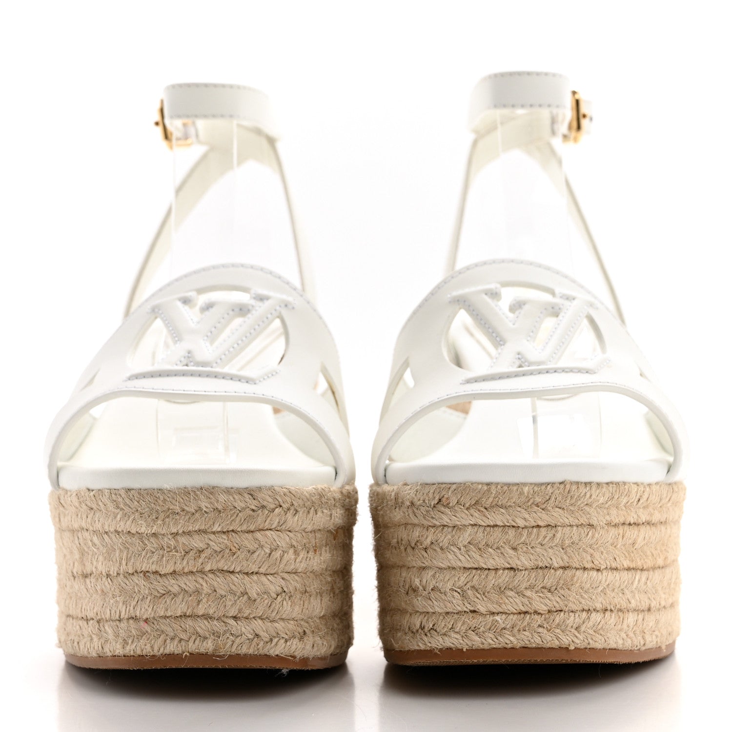 Louis Vuitton Calfskin LV Isola Espadrille Wedge Sandals 38 White 2 of 11