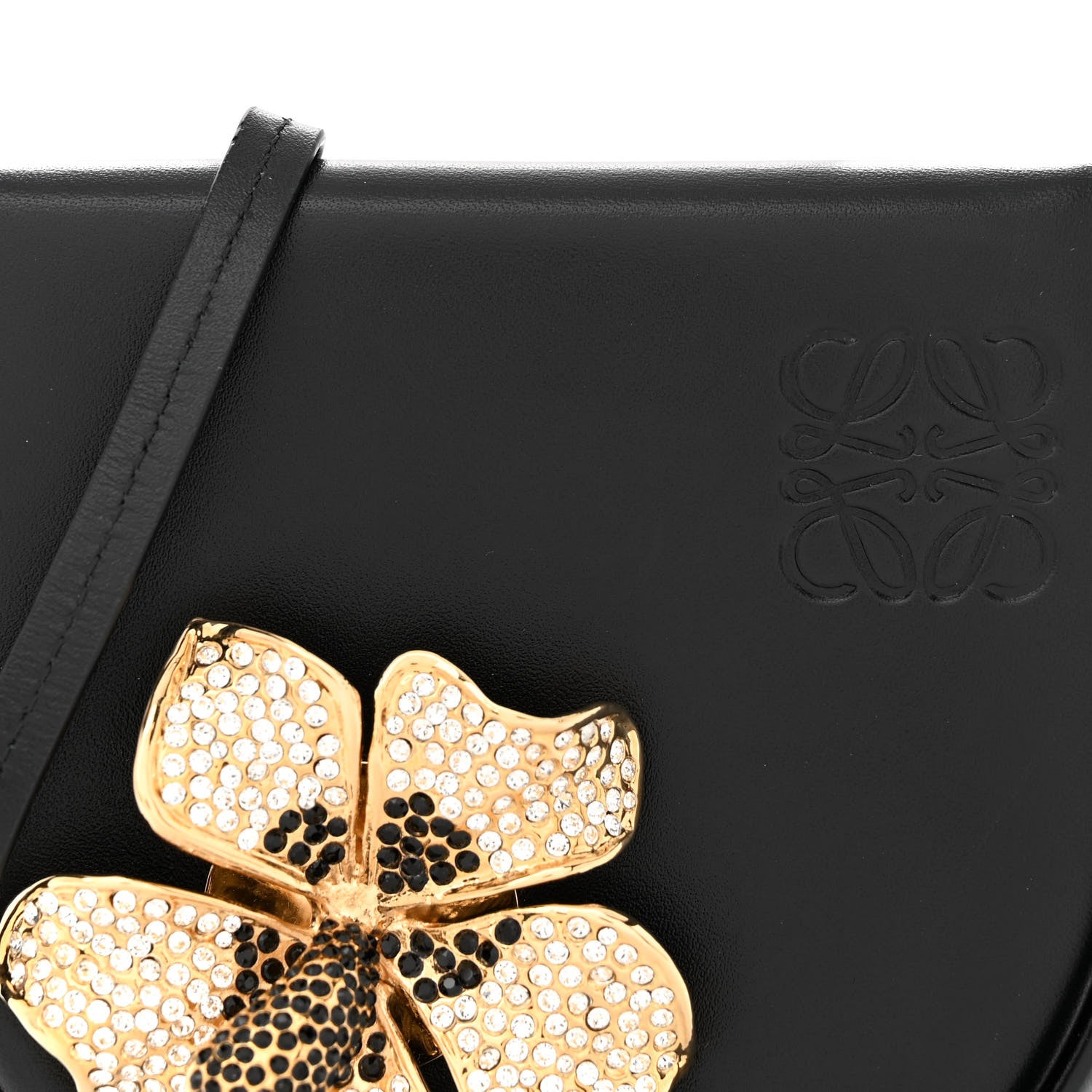 Loewe Calfskin Crystal Flower Mini Heel Pouch Black 10 of 15