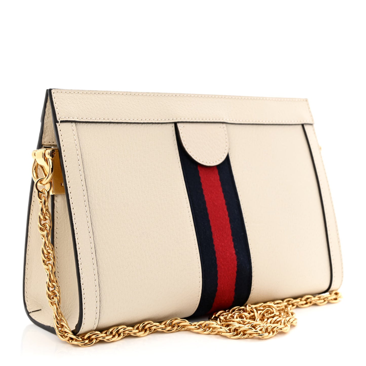 Textured Calfskin Web Small Ophidia Chain Shoulder Bag Mystic White