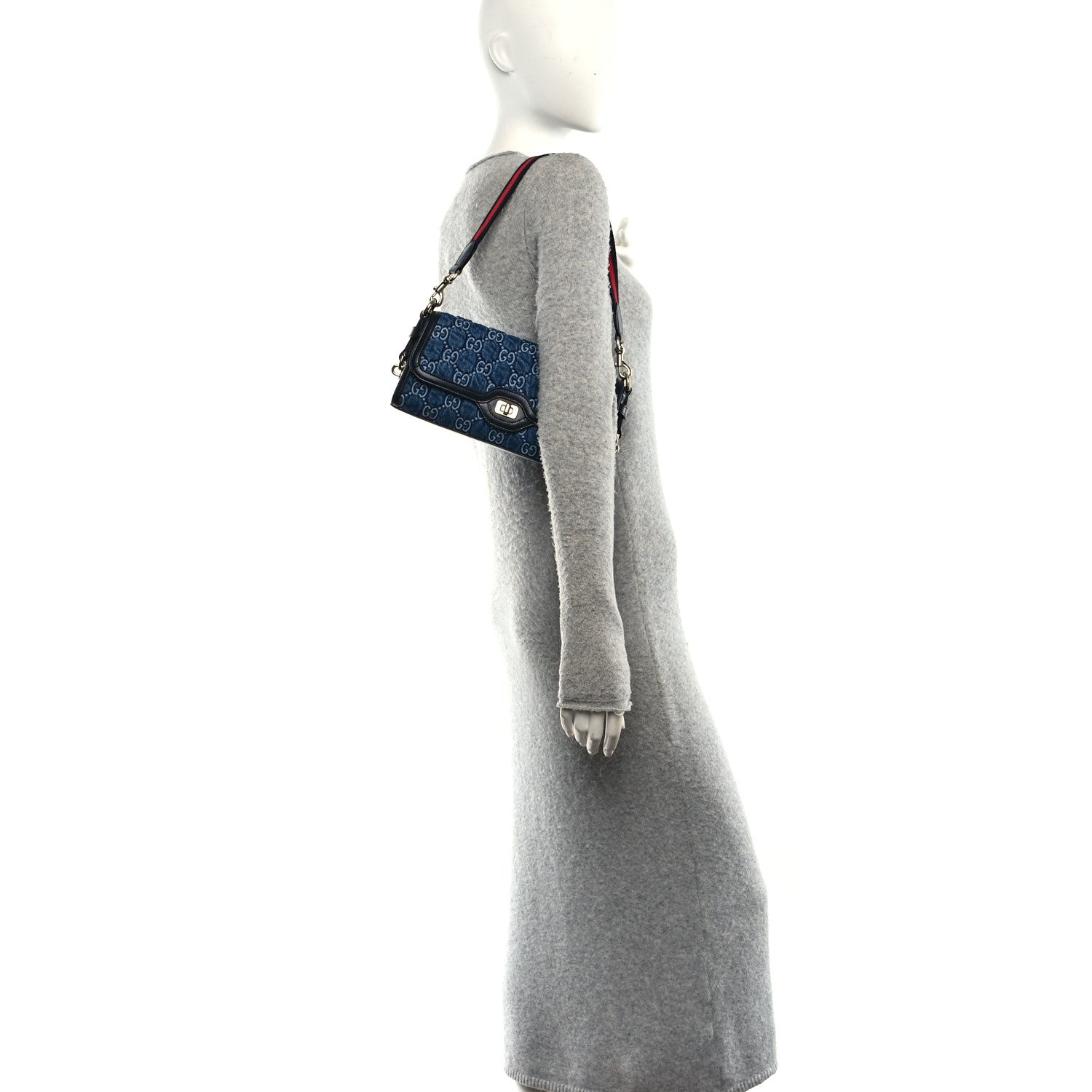 Gucci GG Monogram Denim Small Luce Shoulder Bag Blue 2 of 10
