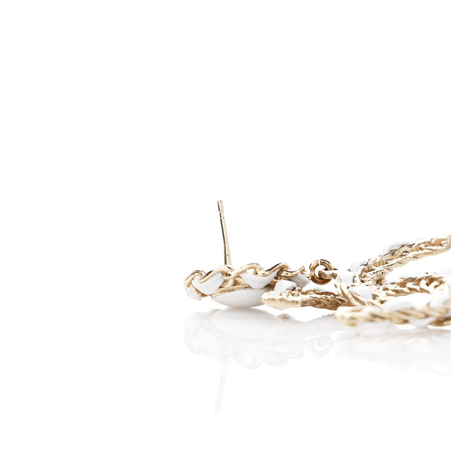 Chanel Lambskin Metal Chain CC Drop Earrings White Gold 5 of 5