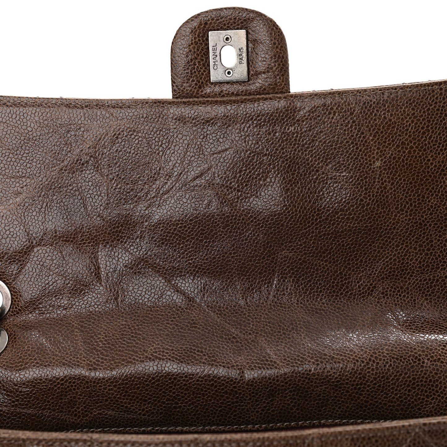 Crumpled Grained Calfskin Jumbo CC Crave Flap Brown