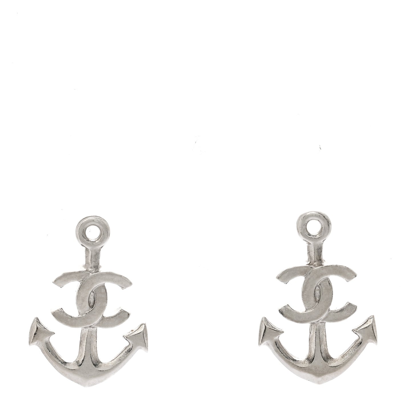 Metal Anchor CC Earrings Silver