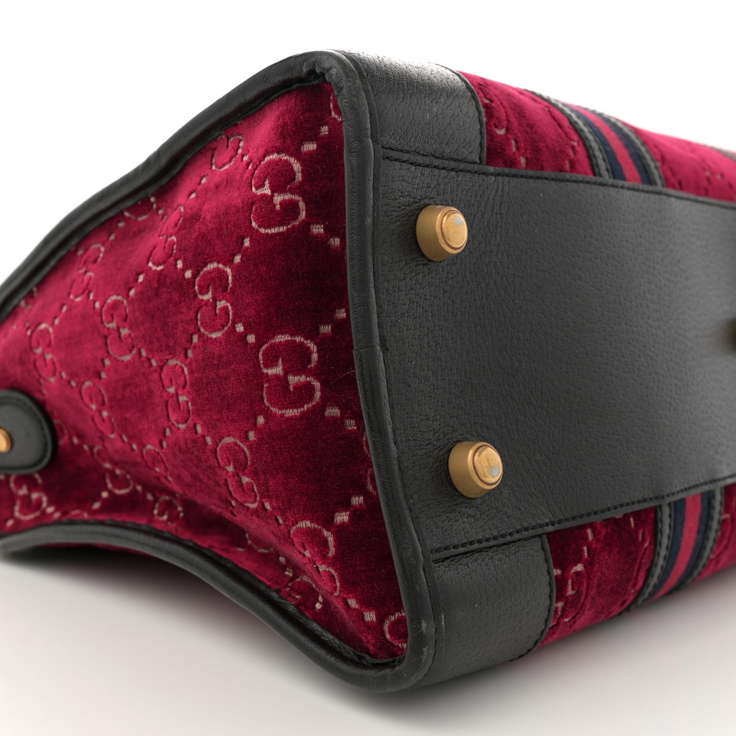 Velvet GG Monogram Textured Calfskin Web Medium Duffle Bag Red Cipria Black