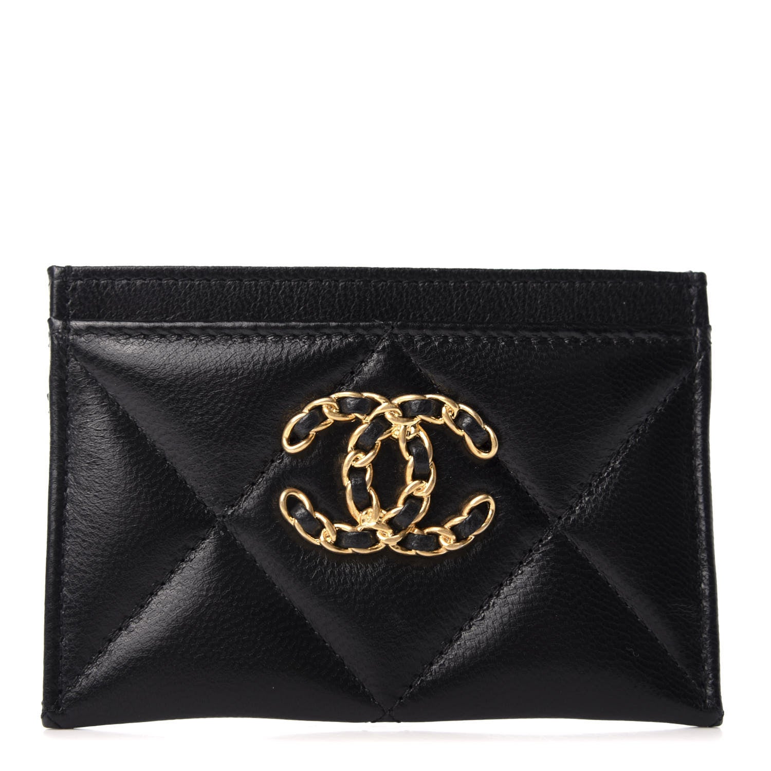 Chanel Shiny Goatskin Quilted Chanel 19 Card Holder Black 1 of 9