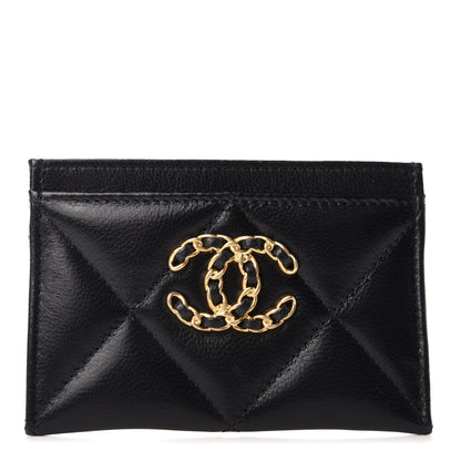 Chanel Shiny Goatskin Quilted Chanel 19 Card Holder Black 1 of 9