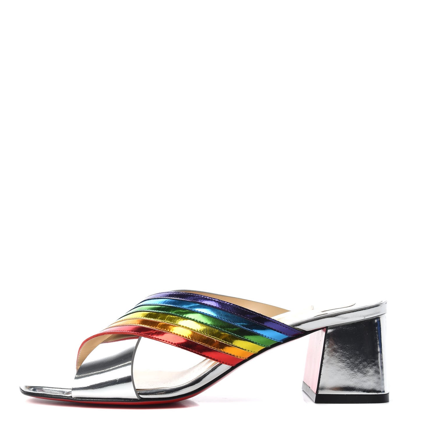 Metallic Calfskin Rainbow Arkenmule 55 Slide Sandals 37.5 Silver Multicolor