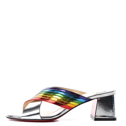 Christian Louboutin Metallic Calfskin Rainbow Arkenmule 55 Slide Sandals 37.5 Silver Multicolor 1 of 10