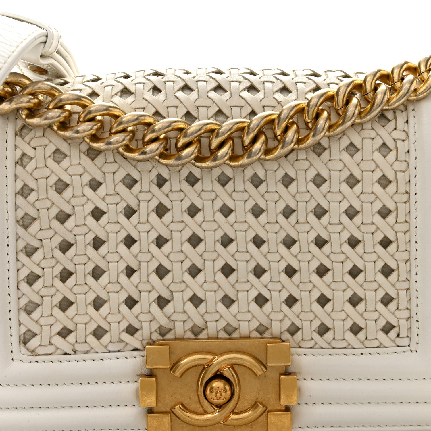 Chanel Sheepskin Braided Small Boy Reverso Flap White 8 of 12