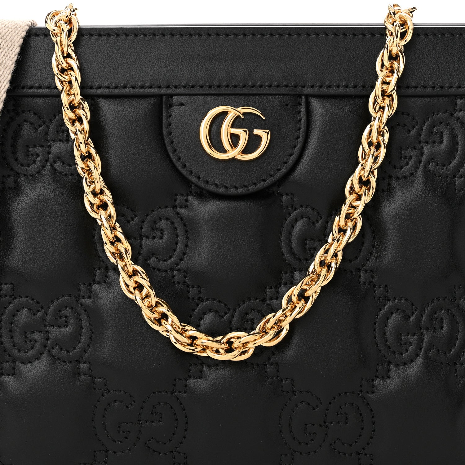 Gucci Calfskin GG Matelasse Small Slim Chain Shoulder Bag Black Natural 8 of 11