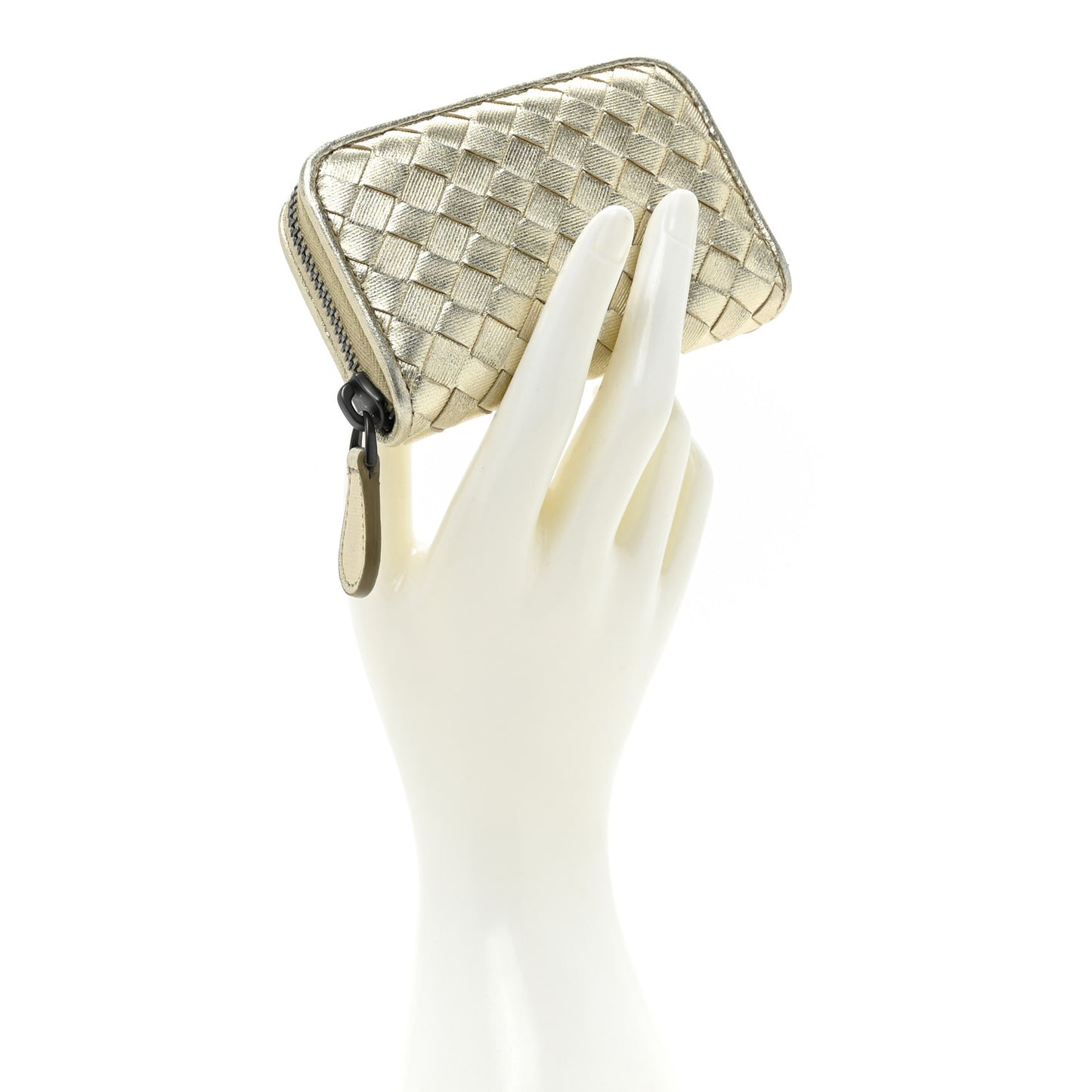 Metallic Nappa Intrecciato Zip Around Coin Purse Gold