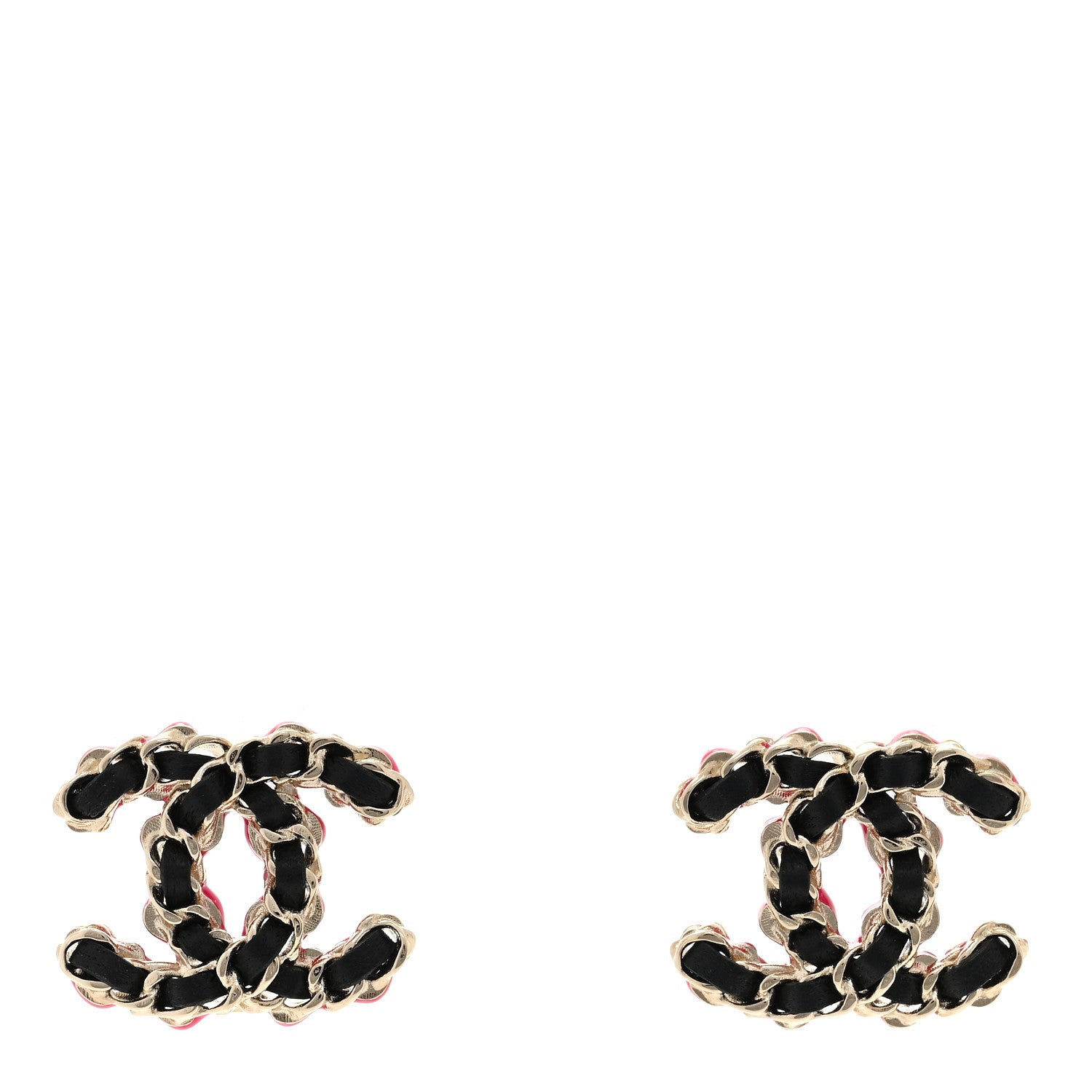 Chanel Lambskin CC Chain Earrings Black Gold Pink 1 of 4