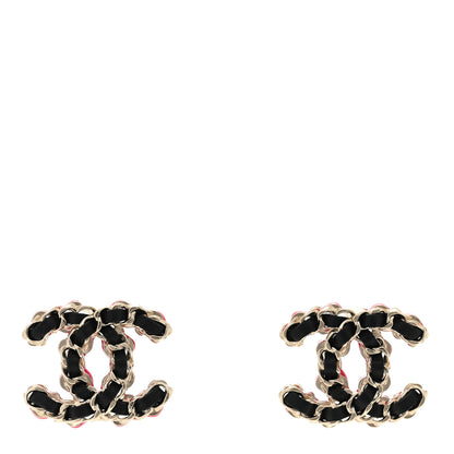 Chanel Lambskin CC Chain Earrings Black Gold Pink 1 of 4