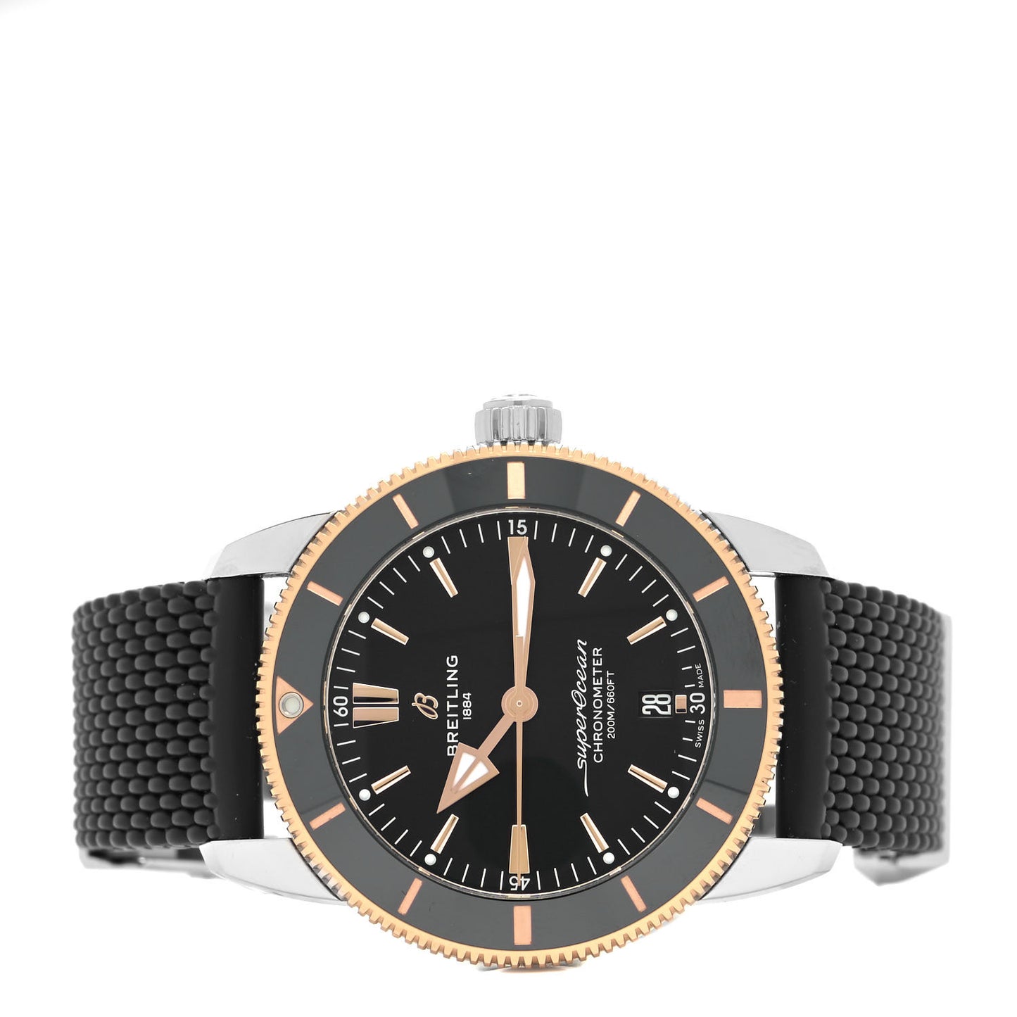 Stainless Steel 18K Rose Gold Rubber 42mm Superocean Heritage II B20 Automatic Watch Black AB2010