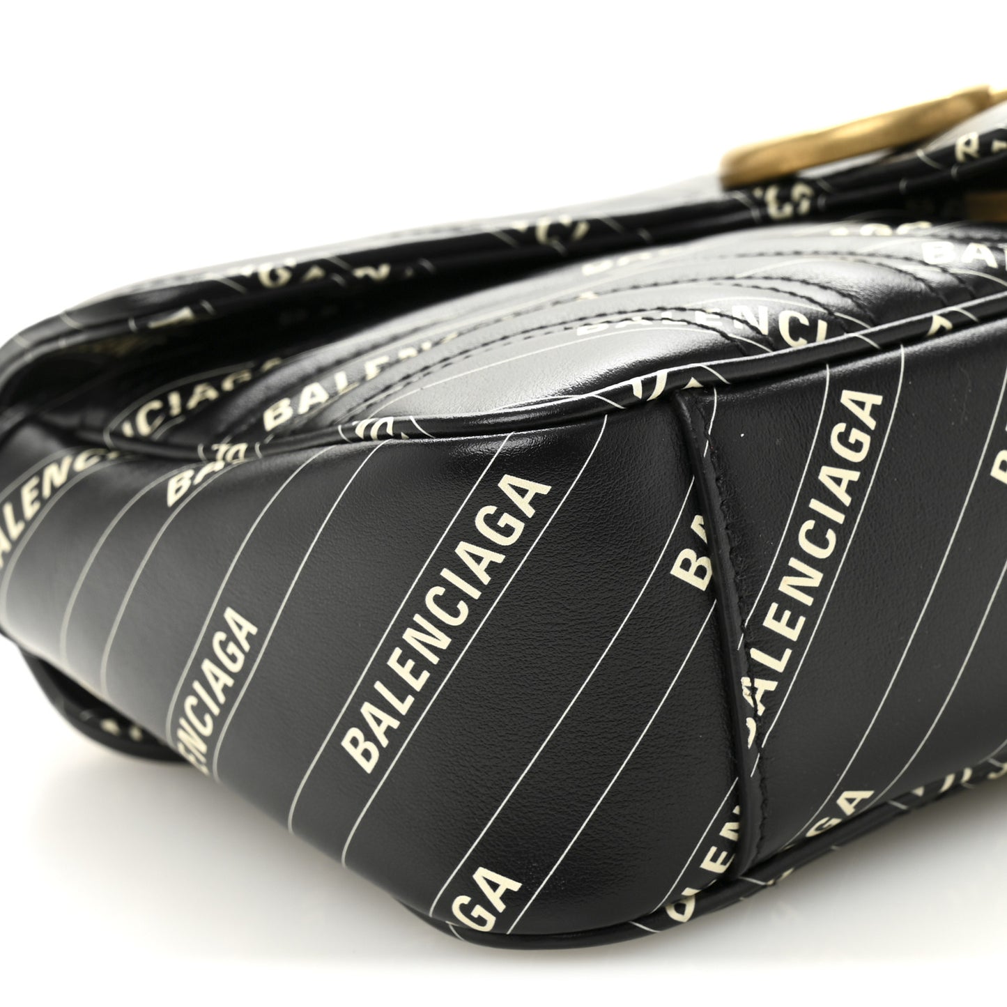 X BALENCIAGA Calfskin Matelasse Logo Print Small GG Marmont Shoulder Bag Black