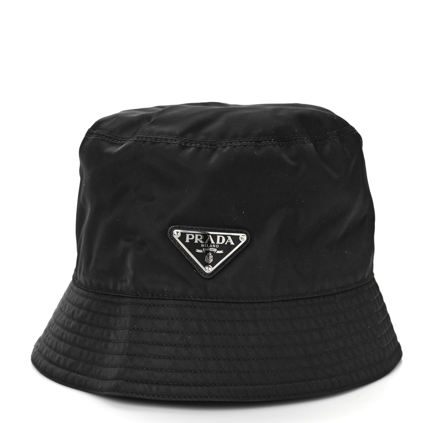 Re-Nylon Metal Triangle Logo Womens Bucket Hat M Black