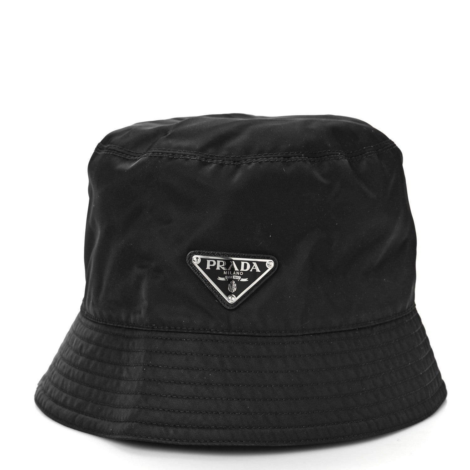 Prada Re-Nylon Metal Triangle Logo Womens Bucket Hat M Black 2 of 5
