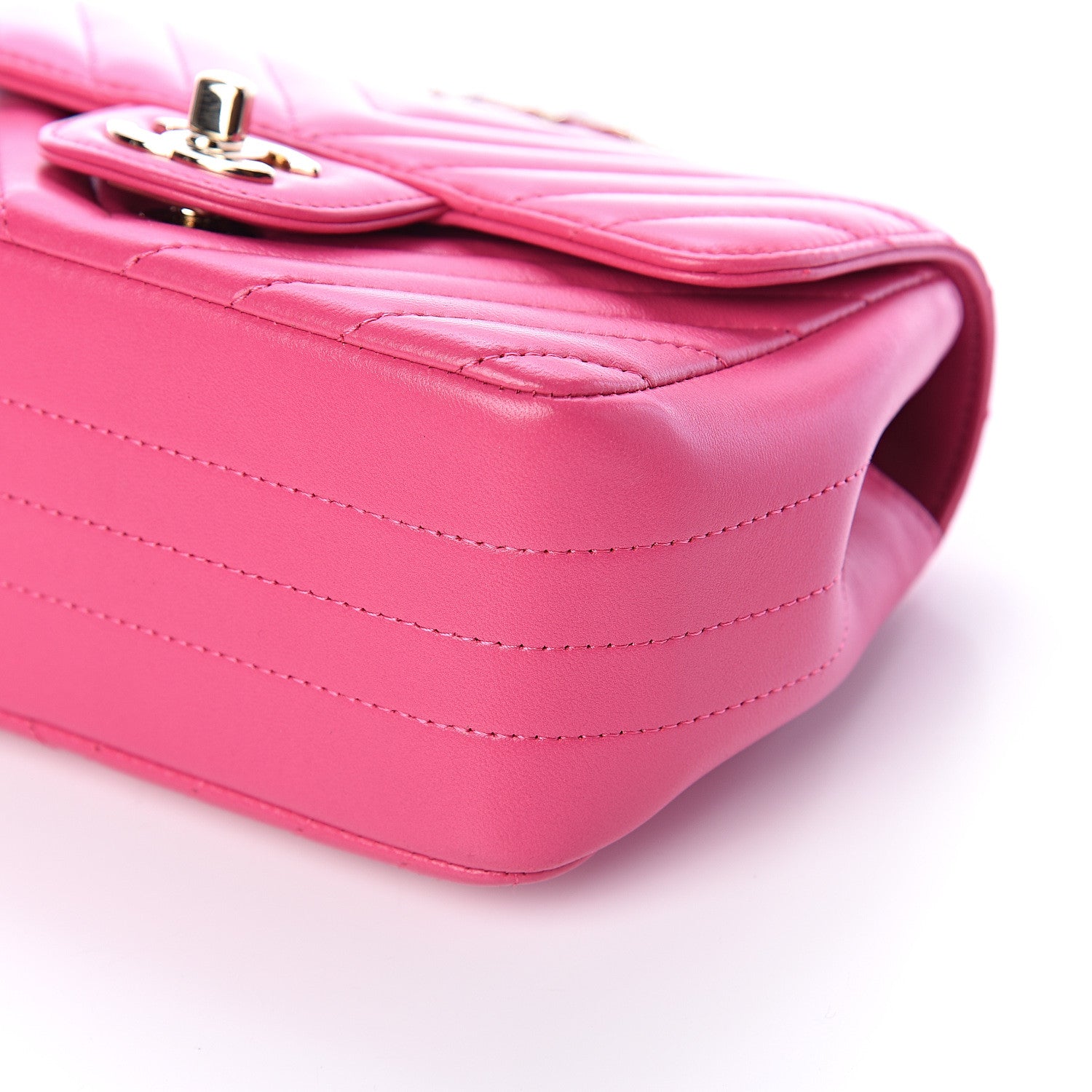 Chanel Lambskin Chevron Quilted Mini Square Flap Fuchsia 8 of 8