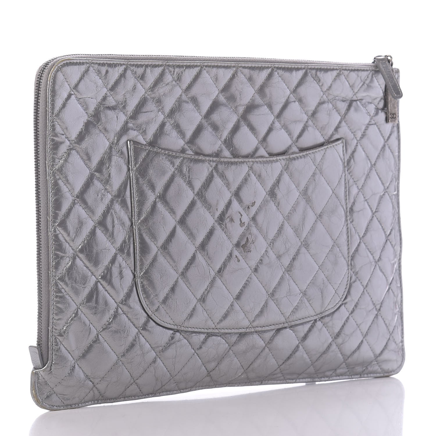 Chanel Metallic Crumpled Calfskin Quilted Large Slide Pouch Silver 2 of 10