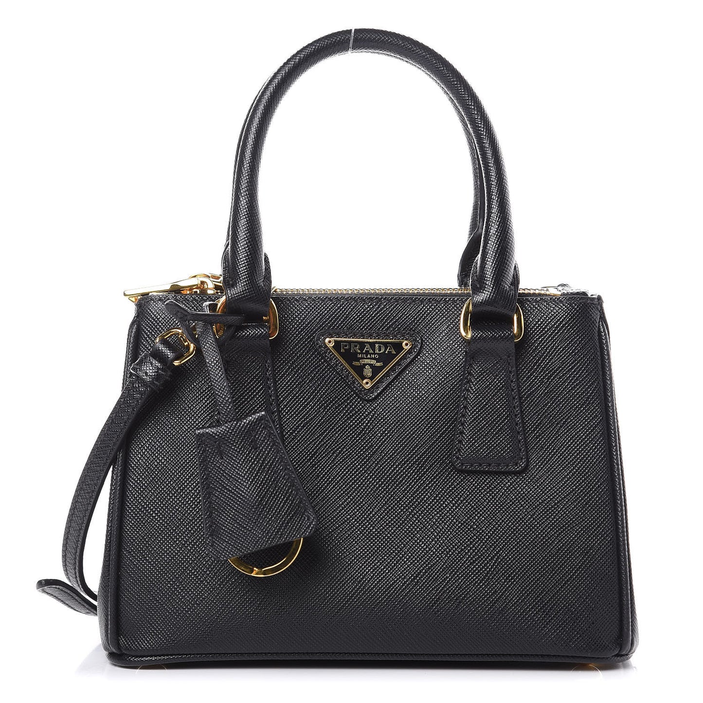 Saffiano Lux Mini Galleria Double Zip Tote Black