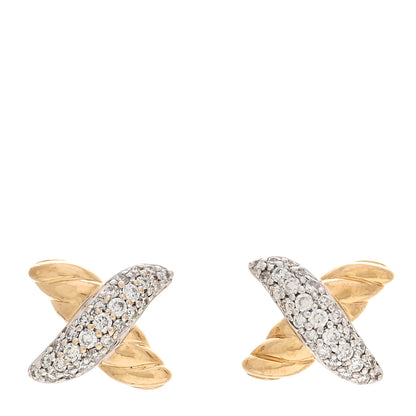 David Yurman 18K Yellow Gold Diamond Pave X Earrings 1 of 5