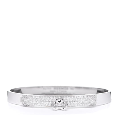 Hermes 18K White Gold Pave Diamond PM Collier De Chien Bracelet XS 1 of 5