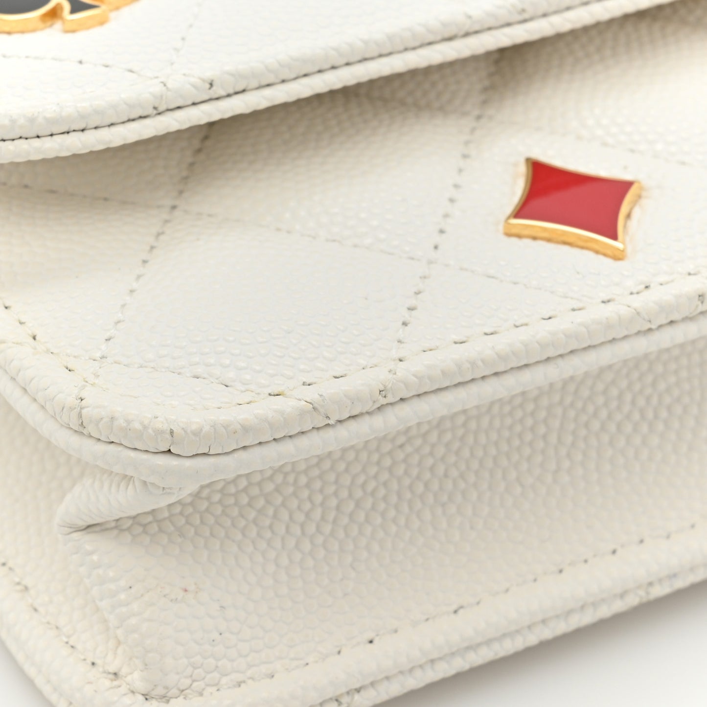 Caviar Quilted Enamel Coco Casino Flap Phone Holder With Chain White